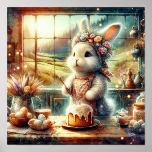 Póster Golosinas de Pascua con adorable conejito panadero