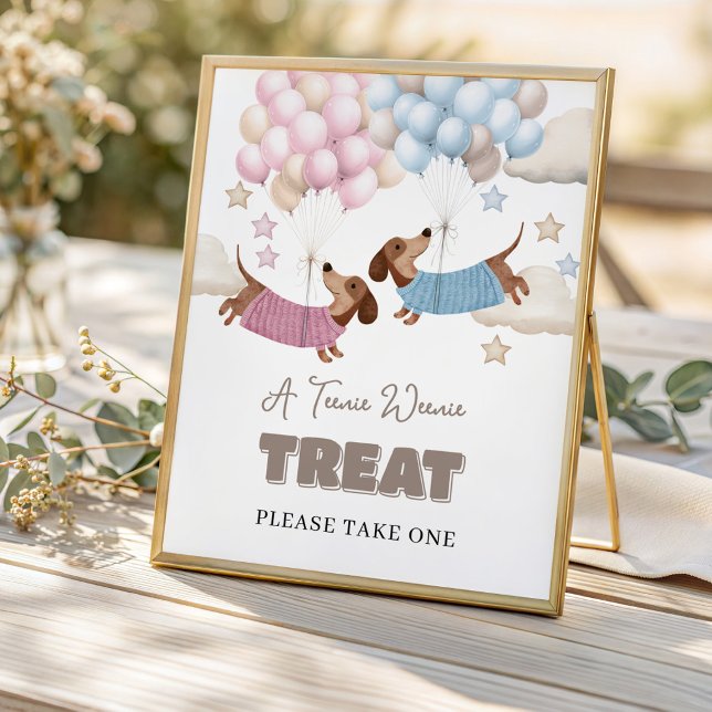 Póster Golosinas de Revelación de Género de Perrito Cute  (Take a Treat poster from the Teenie Weenie Dachshund Gender Reveal Collection by Darling & May)