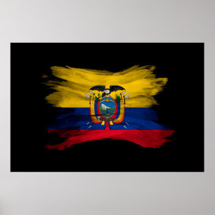 Póster Golpe de pincel de bandera de Ecuador, bandera nac