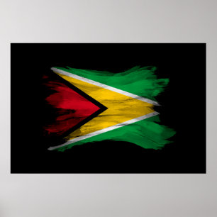 Póster Golpe de pincel de bandera de Guyana, bandera naci