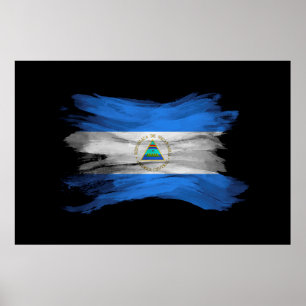 Póster Golpe de pincel de bandera de Nicaragua, bandera n