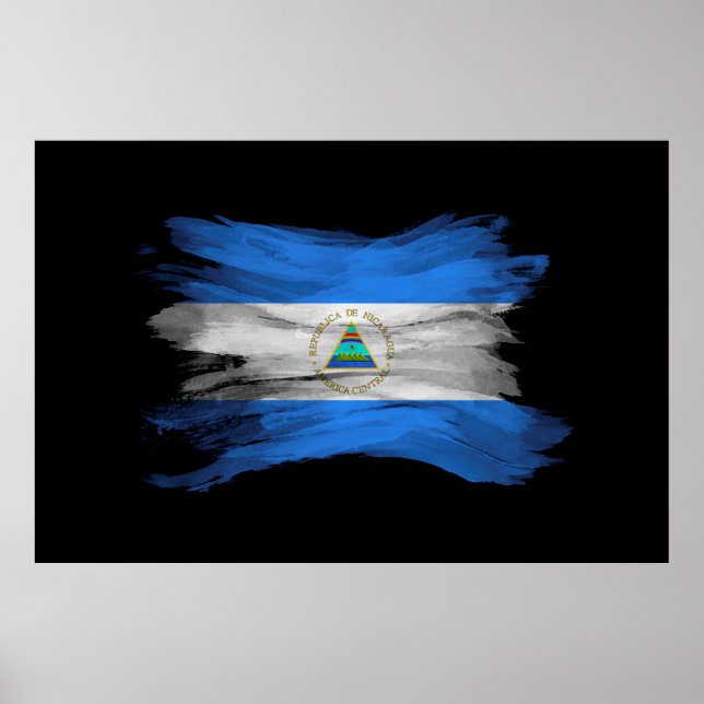 Póster Golpe de pincel de bandera de Nicaragua, bandera n (Frente)