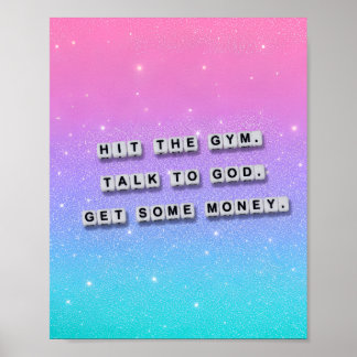 Póster Golpea el gimnasio, habla con Dios, consigue diner