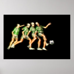 Póster Golpeador del fútbol que muestra el esqueleto