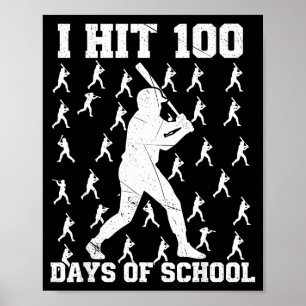 Póster Golpeé 100 Días De Escuela Niño De Béisbol