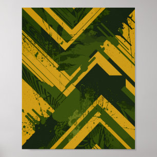 Póster Golpes abstractos de mostaza sobre fondo verde pro