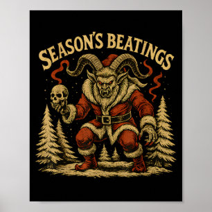 Póster Golpes de la Temporada Krampus Santa Gótico Vacaci