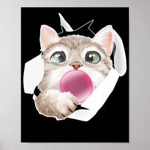 Póster Goma de burbuja de gato línea
