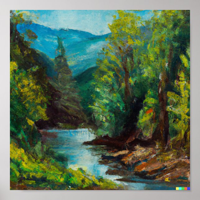 Póster Goma Stream, acuarela, bosque, pared de la galería (Frente)