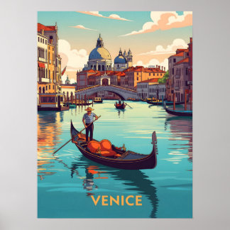 Póster Gondola ride in Venice with historic buildings