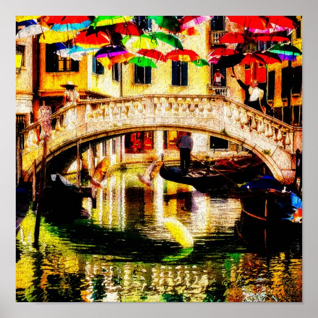 Póster góndolas de Venecia a lo largo de la sombrilla del (Frente)
