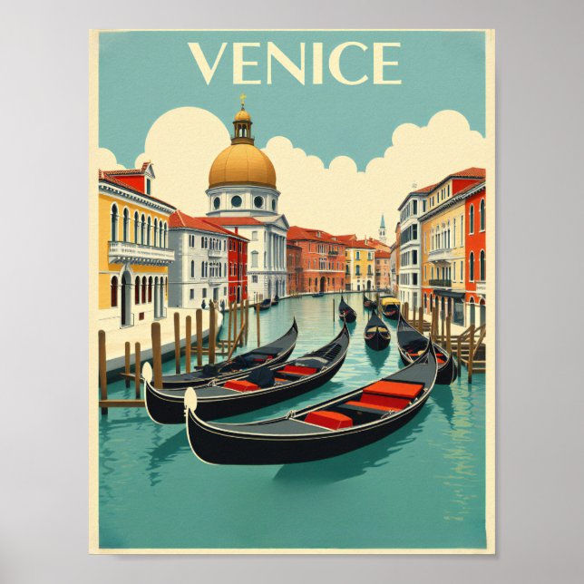Póster Góndolas de Venecia - Viajes de vintage (Frente)
