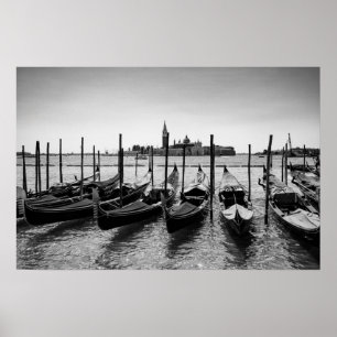 Póster Góndolas en Venecia en blanco y negro