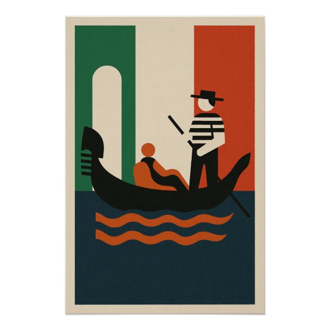 Póster Gondole en Italie sur Fond Géométrique (Anverso)