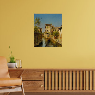 Póster Gondolero en un canal veneciano