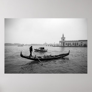 Póster Gondolier Venecia Italia paisaje negro y blanco