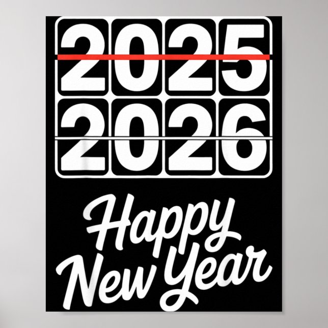 Póster Goodbye 2025 Hello 2026 Clock Happy New Year Party (Frente)