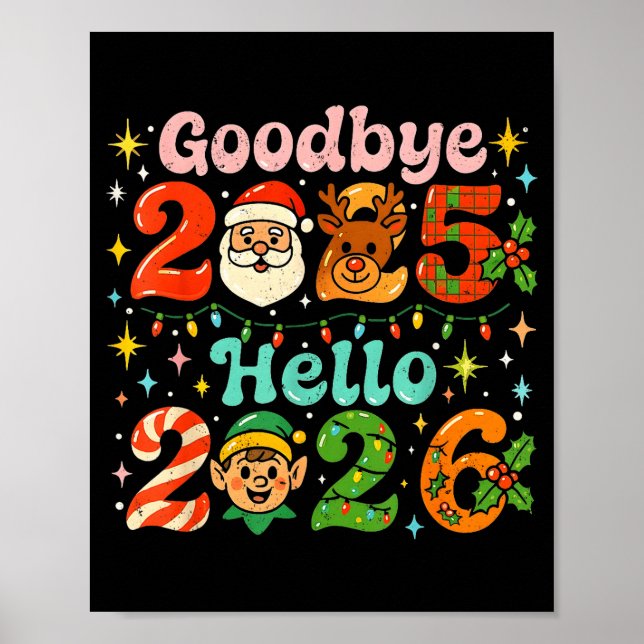 Póster Goodbye 2025 Hello 2026 Cute Christmas New Year  (Frente)