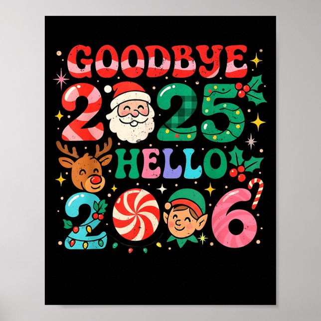 Póster Goodbye 2025 Hello 2026 Cute Christmas New Year  (Frente)