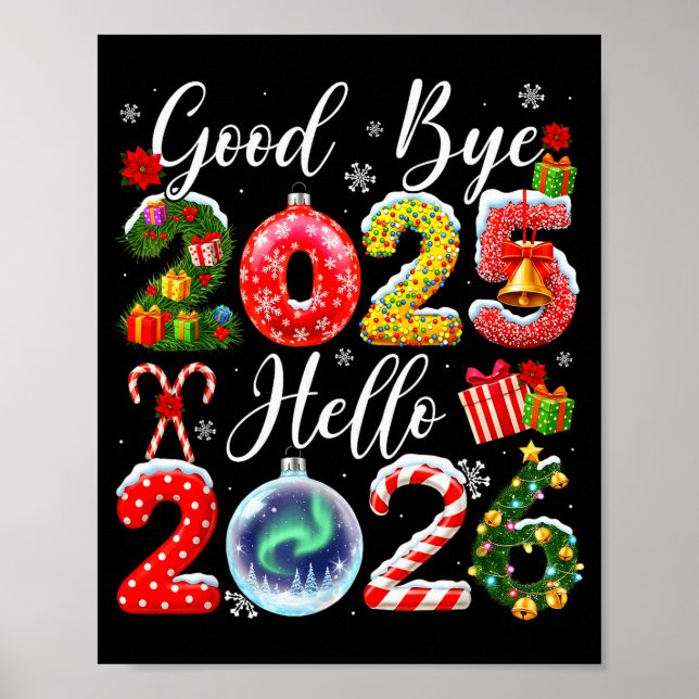 Póster Goodbye 2025 Hello 2026 Merry Christmas Happy New  (Frente)