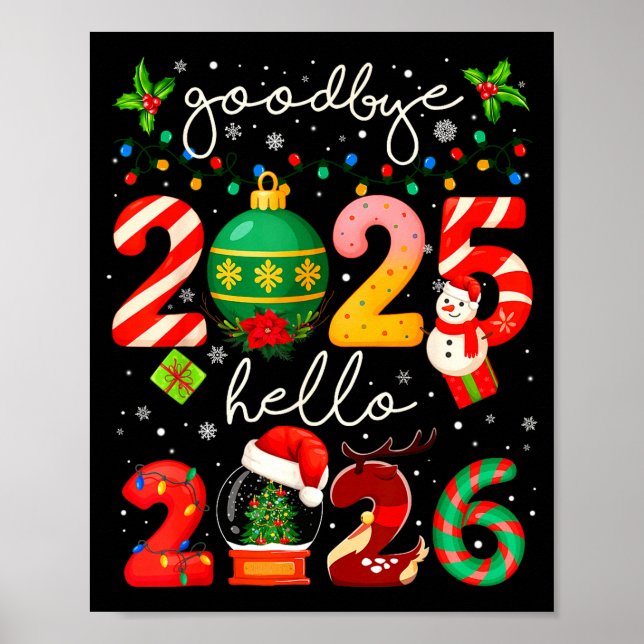 Póster Goodbye 2025 Hello 2026 Merry Christmas Happy New  (Frente)