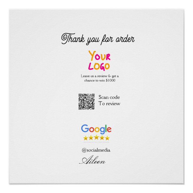Póster Google review business logo website scan QR code (Anverso)