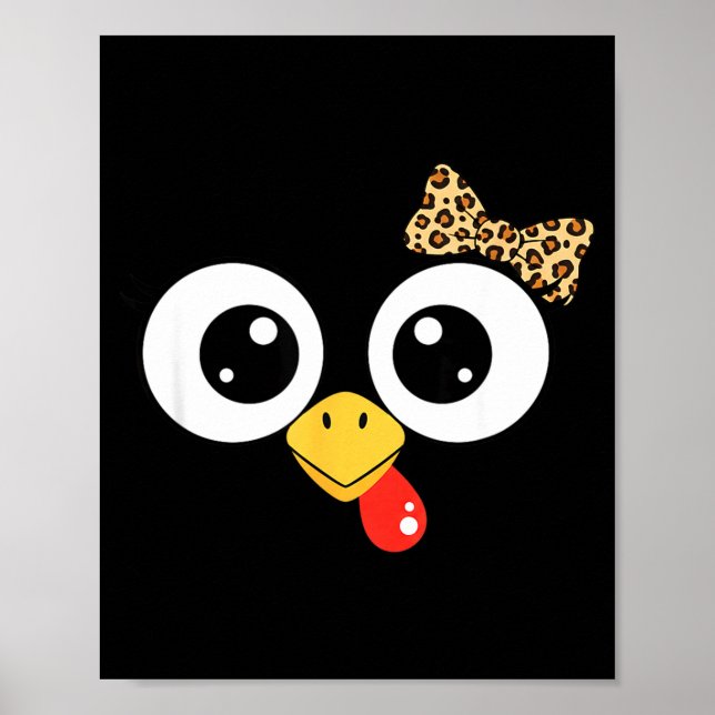 Póster Googly-eyed Turkey With Leopard Bow, Funny Cartoon (Frente)