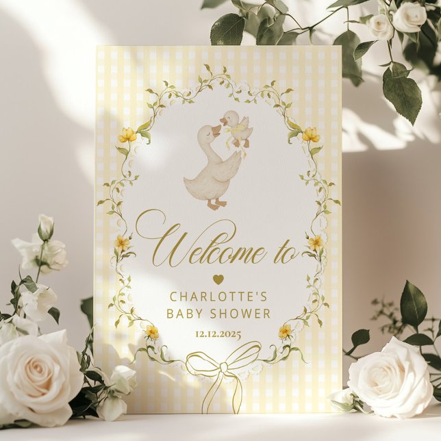 Póster Goose Gender neutral Gingham Baby Shower Welcome (Subido por el creador)