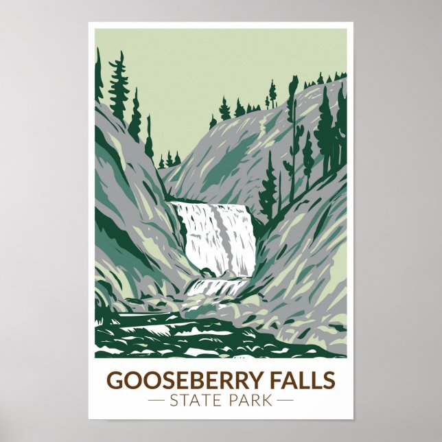 Póster Gooseberry Falls Parque Estatal Minnesota Vintage (Frente)