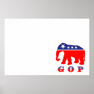 Póster GOP - Elefante rojo, blanco y azul