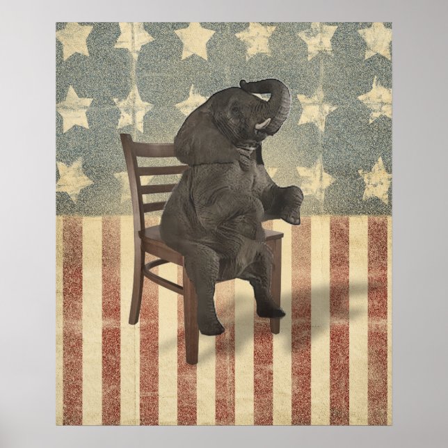 Póster GOP Elephant Takes Over the Chair Funny Politics (Frente)