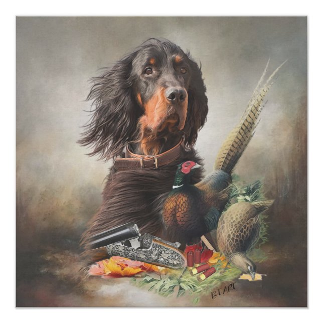 Póster Gordon setter con faisanes, arte (Anverso)