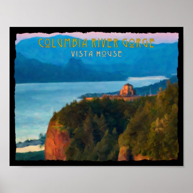 Póster Gorge del río Columbia y huella retro de Vista Hou (Frente)