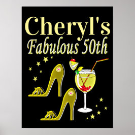 PÓSTER GORGEOUS GOLD 50TH BIRTHDAY DISEÑN