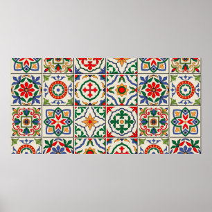 Póster Gorgeous seamless pattern white colorful Moroccan,