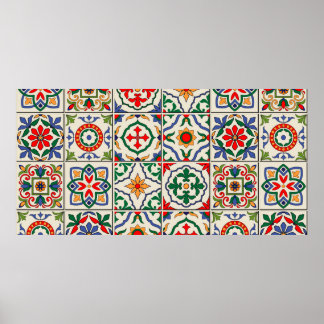 Póster Gorgeous seamless pattern white colorful Moroccan,