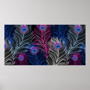 Póster Gorgeous Vintage pattern of peacock feathers on a 