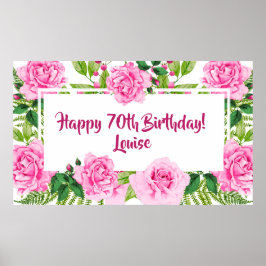Póster Gorgoous Pink Roses 70 cumpleaños