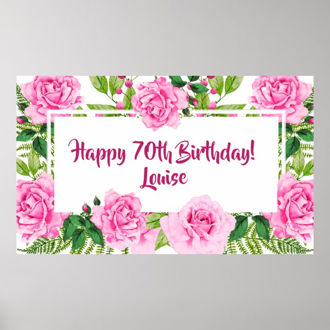 Póster Gorgoous Pink Roses 70 cumpleaños (Frente)