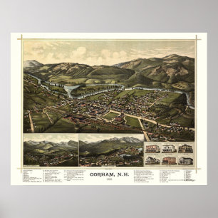 Póster Gorham, mapa panorámico del NH - 1888