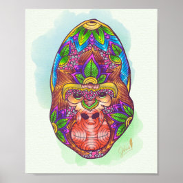 Póster Gorila coloreada a mano