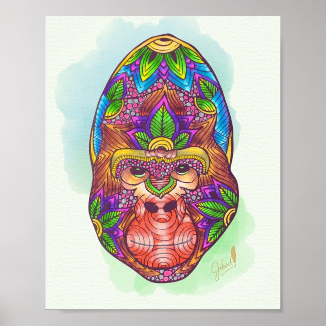 Póster Gorila coloreada a mano (Frente)