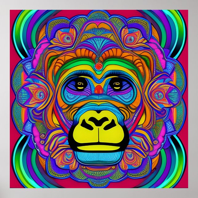 Póster Gorila colorido Mandala Interesante (Frente)