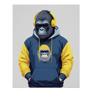 Póster Gorila con Hoodie Funny Carácter Animal De Guay