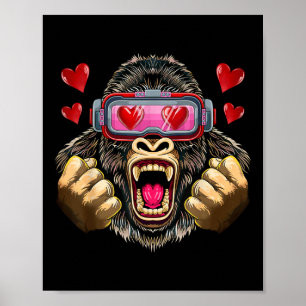 Póster Gorila Con Vr Gles De Corazón Día de San Valentín