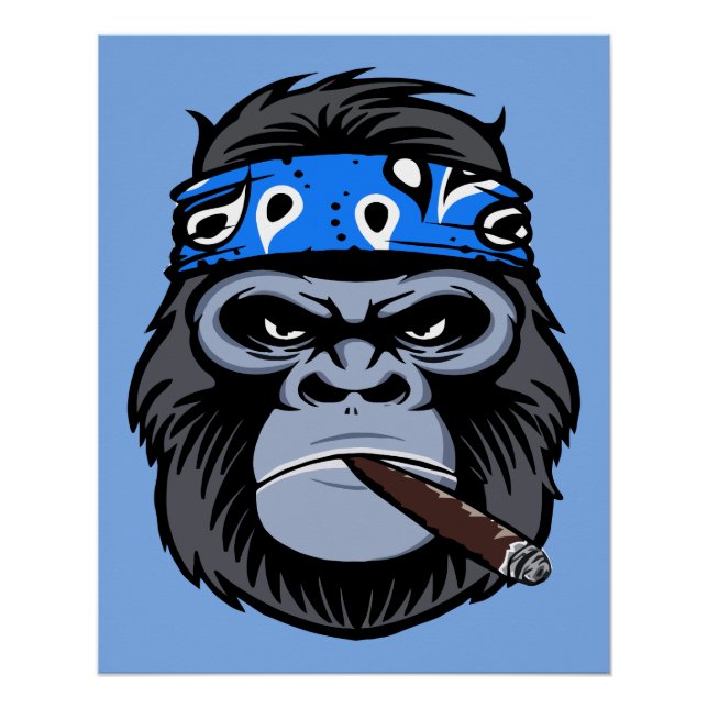 Póster Gorila de bici fumando arte de puros (Anverso)