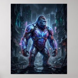 Póster Gorila de holograma Ruinas de neón