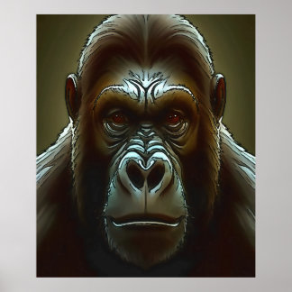 Póster Gorila de la montaña Ape Fun Face Black SchemArt