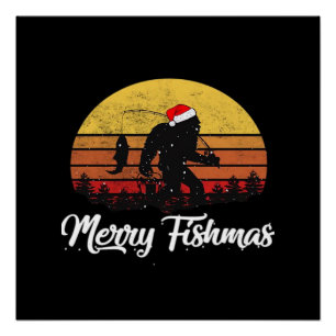 Póster Gorila de Navidad Sombrero de Santa Feliz Fishmas