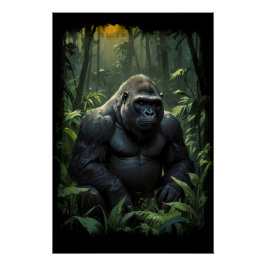 Póster Gorila de Silverback en la selva ruandesa